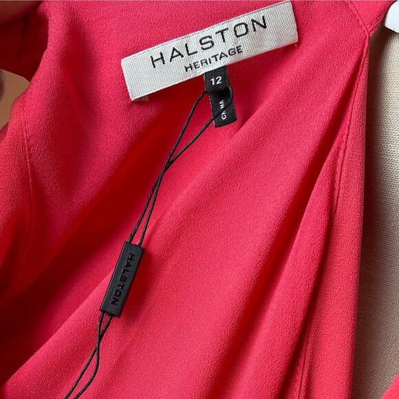 Halston Heritage Coral Sleeveless Crepe Halter Flowy Dress Women's Size 12 NWT - Picture 7 of 10